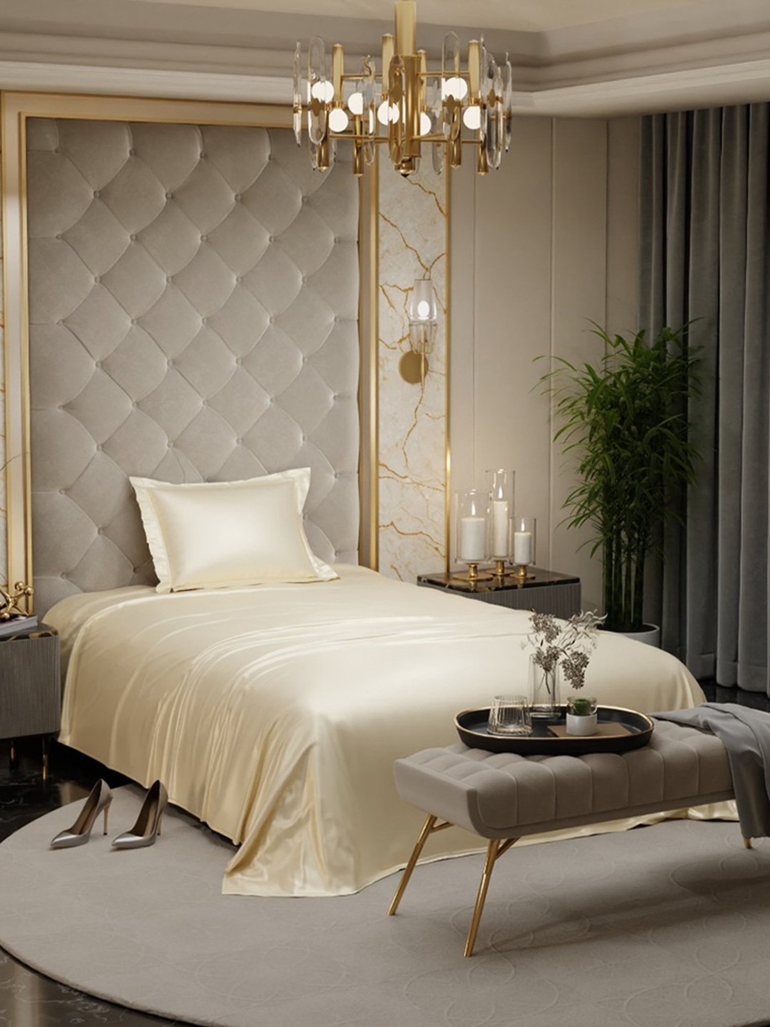 Stoa Paris Ivory Polyester 300 TC Date Night Single Bedsheet With Pillow Cover