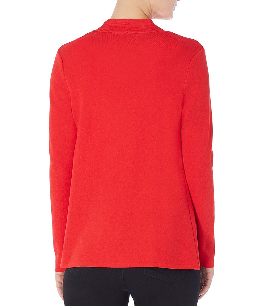 Jones New York Rib Trim Open-Front Long Sleeve Cardigan with Patch Pockets