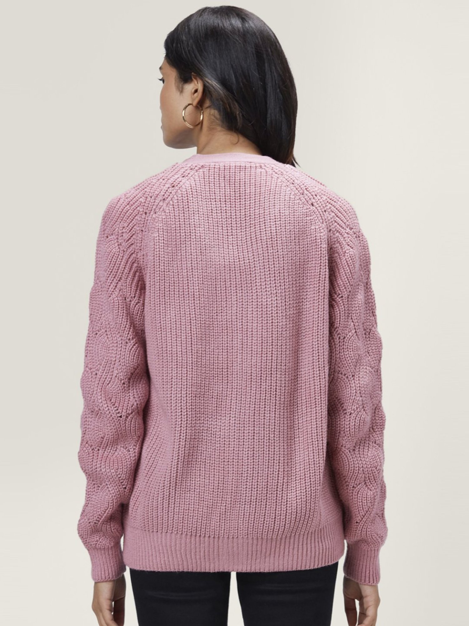 Honey by Pantaloons Pink Self Pattern Cardigan