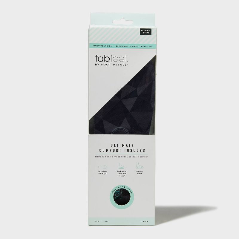 Women's Fab Feet by Foot Petals Ultimate Comfort Insoles Cushion Black Trim To Fit - 1 pair