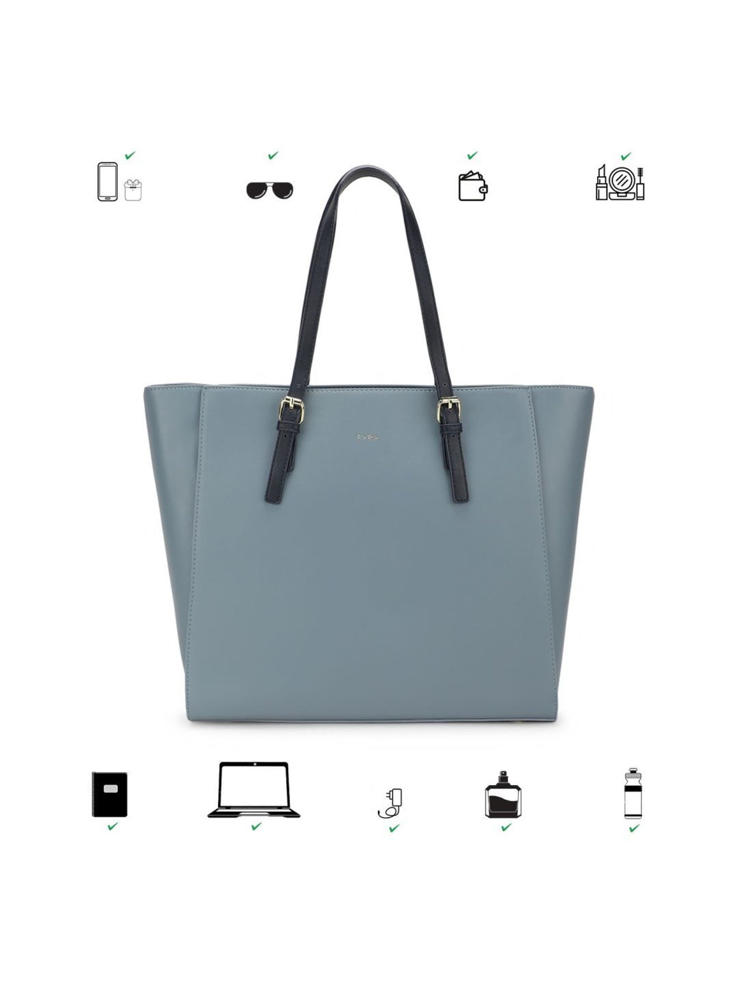Tyra Abelia Navy Solid Faux Leather Tote Handbag
