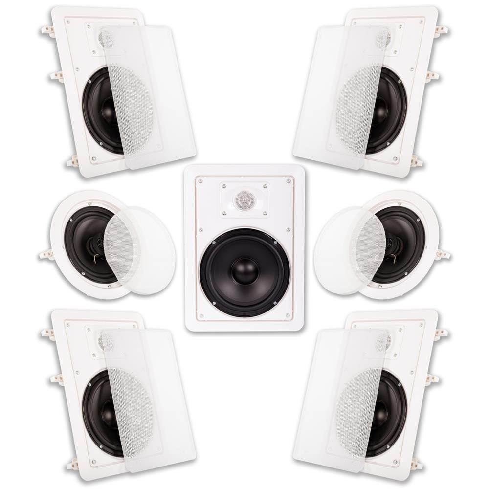 Acoustic Audio HT-67 Flush Mount 7 Speaker Set with 6.5" Woofers In Wall Ceiling