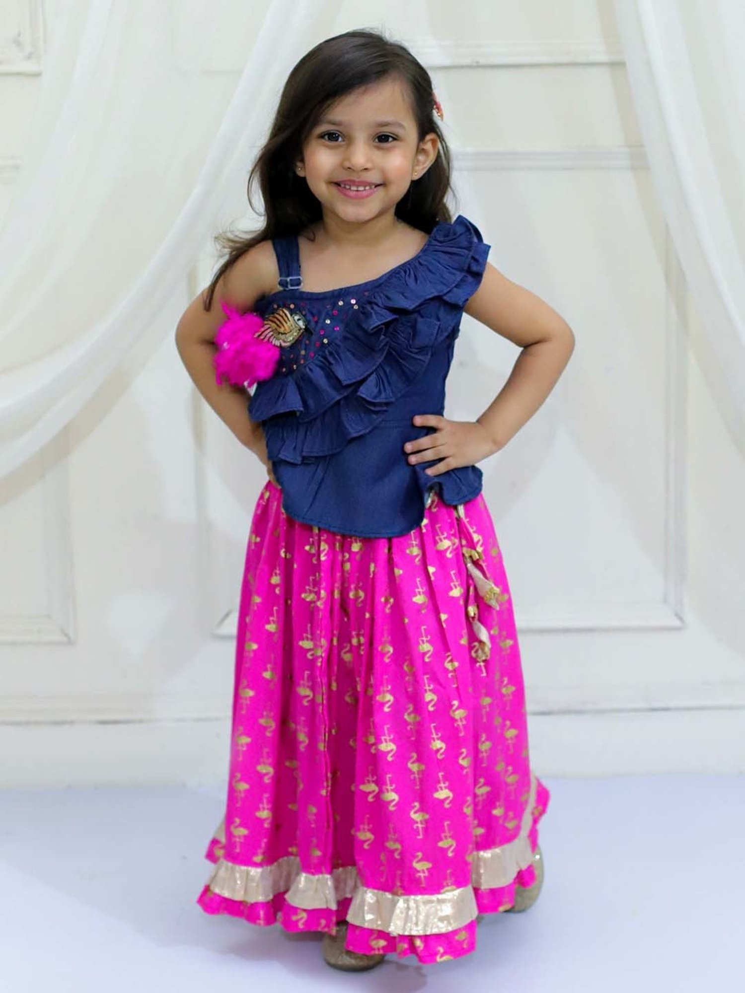 TWISHA Kids Blue & Pink Applique Top Set