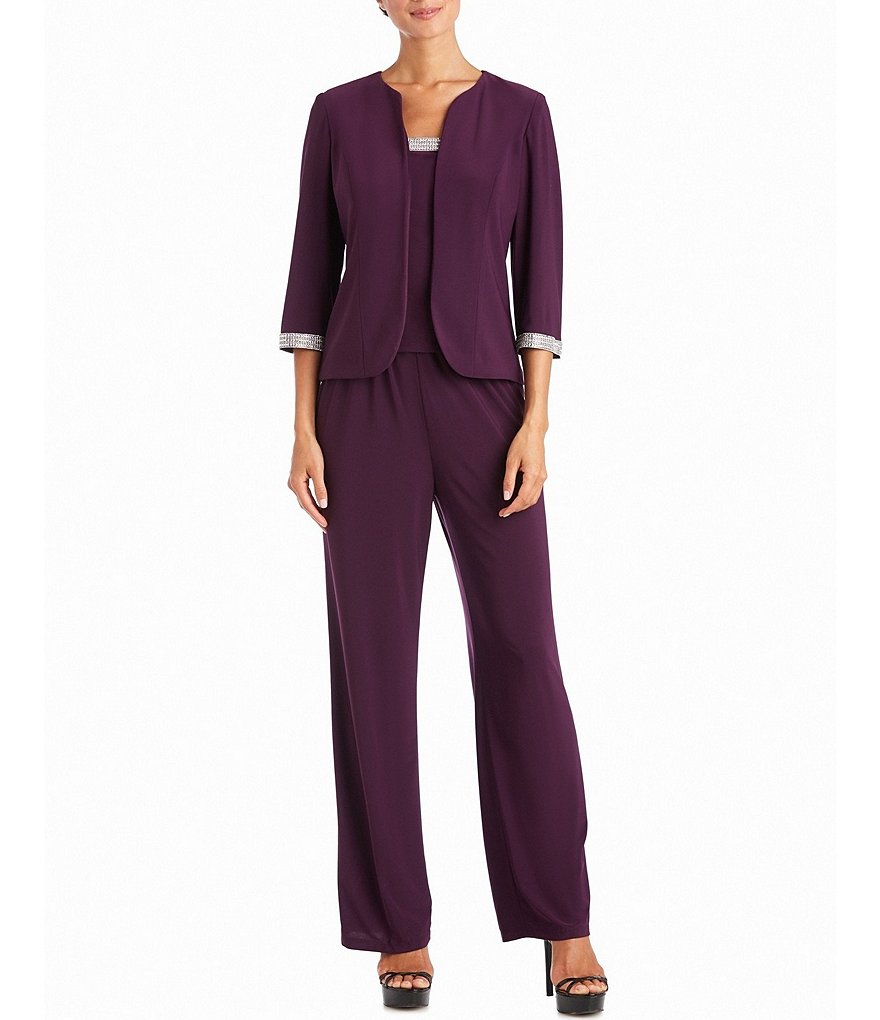 R & M Richards Jersey Knit Rhinestone 3-Piece Pantsuit