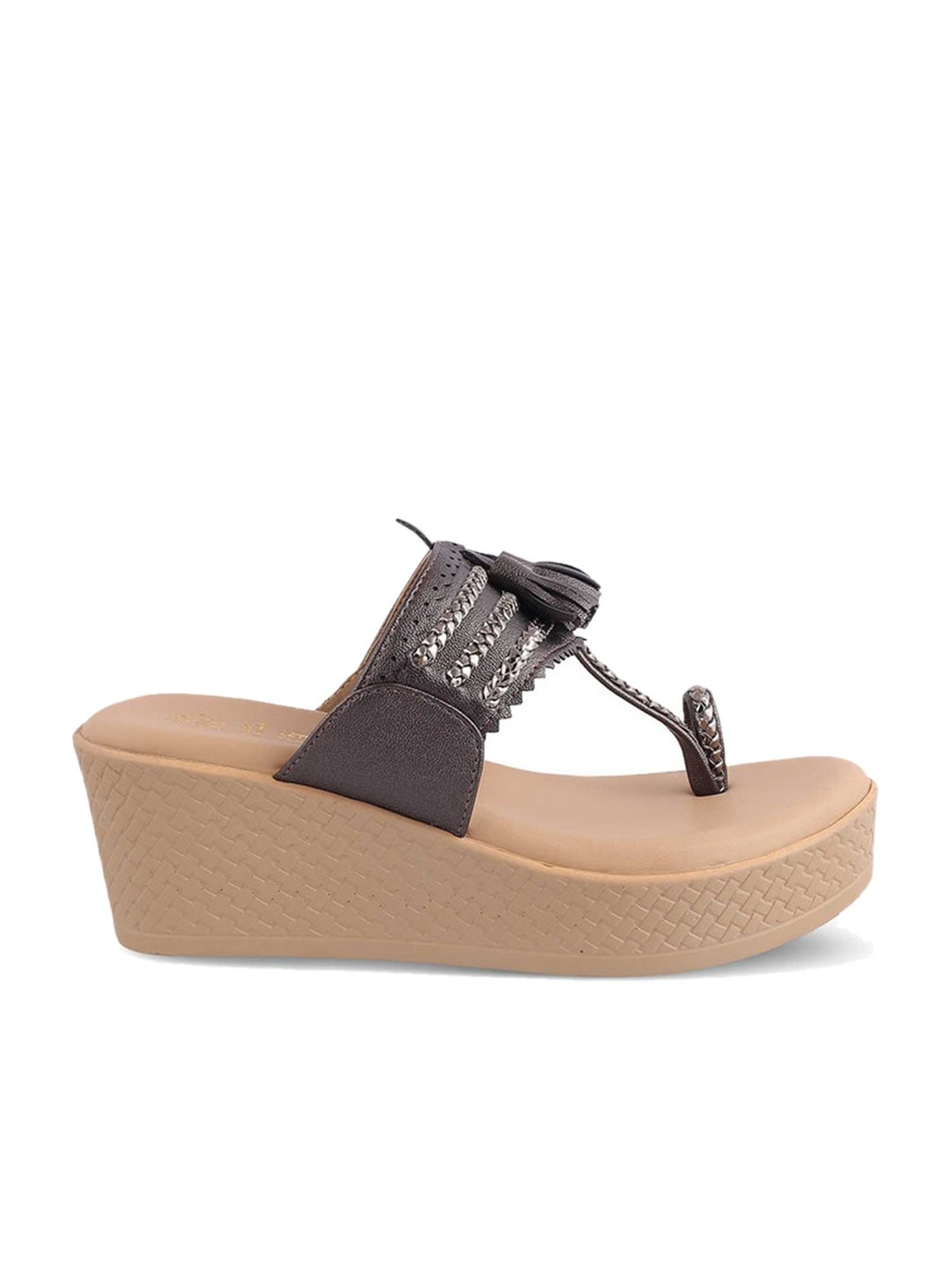 Tresmode Women's Pewter Toe Ring Wedges