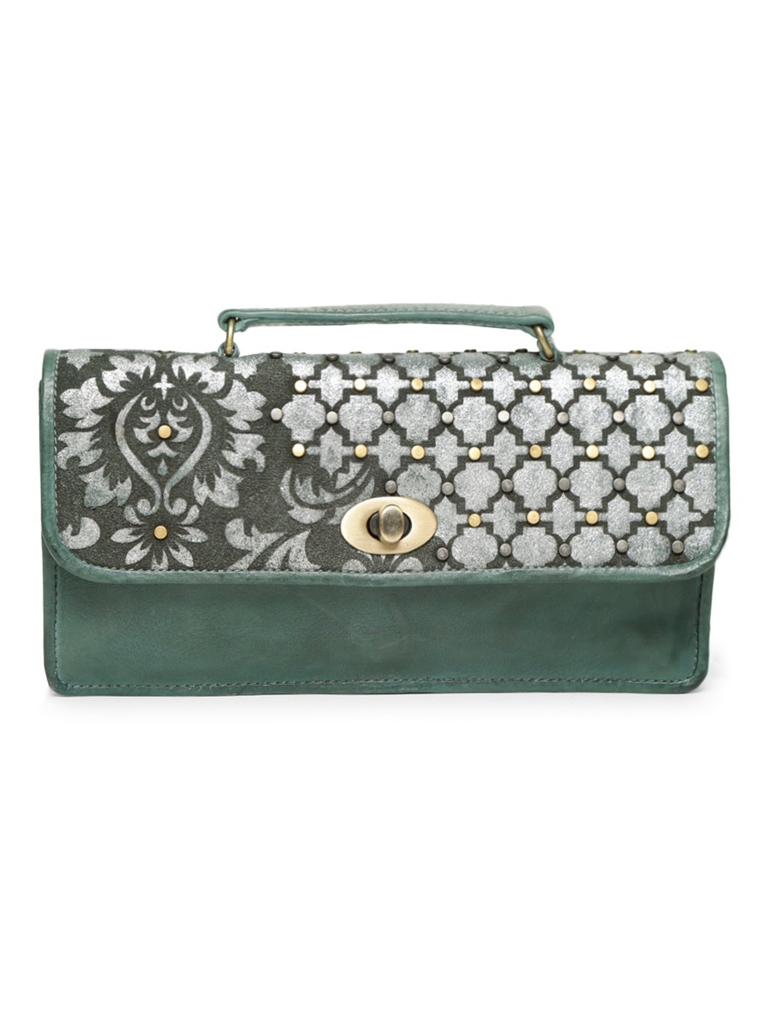 Art N Vintage Luminosa Olive Leather Embellished Small Sling Handbag