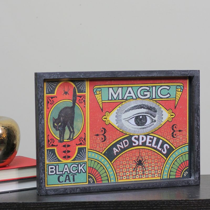 Raz Imports 16" Halloween "Magic and Spells" Wooden Framed Wall Art - Red/Green