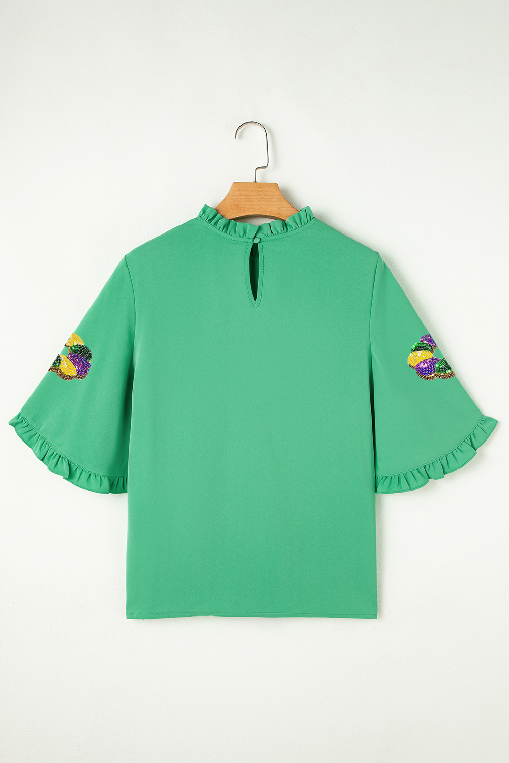 Green Christmas Candy Cane Patched Graphic Half Button Waffle Long Sleeve Top