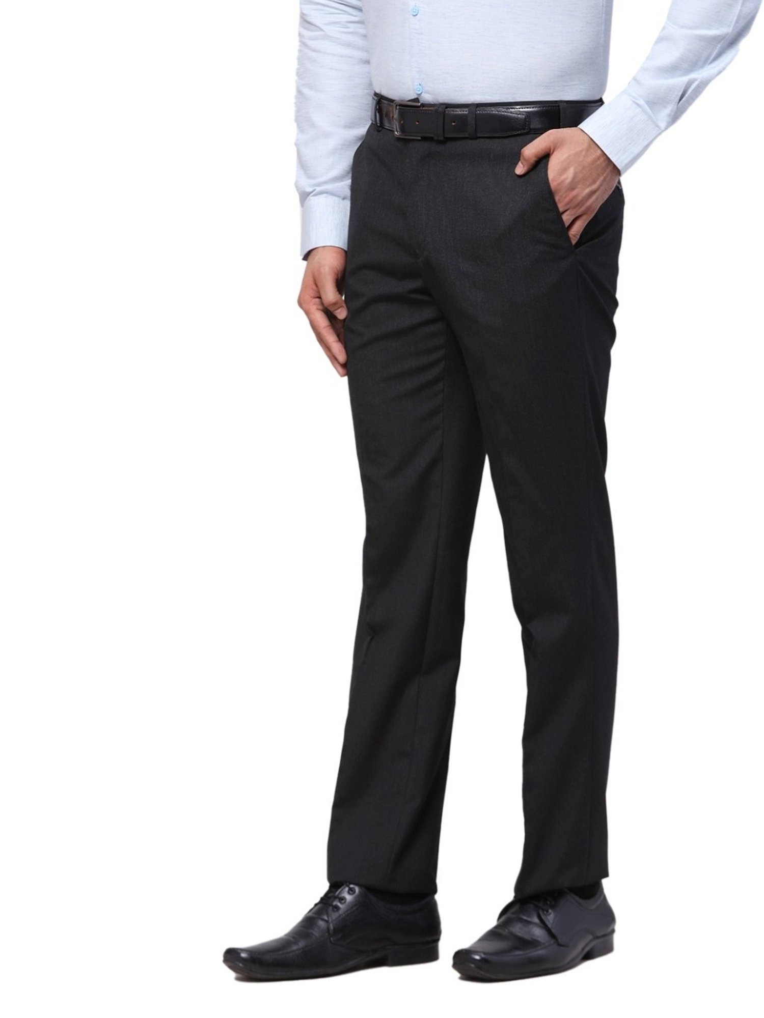 Park Avenue Black Regular Fit Striped Trousers