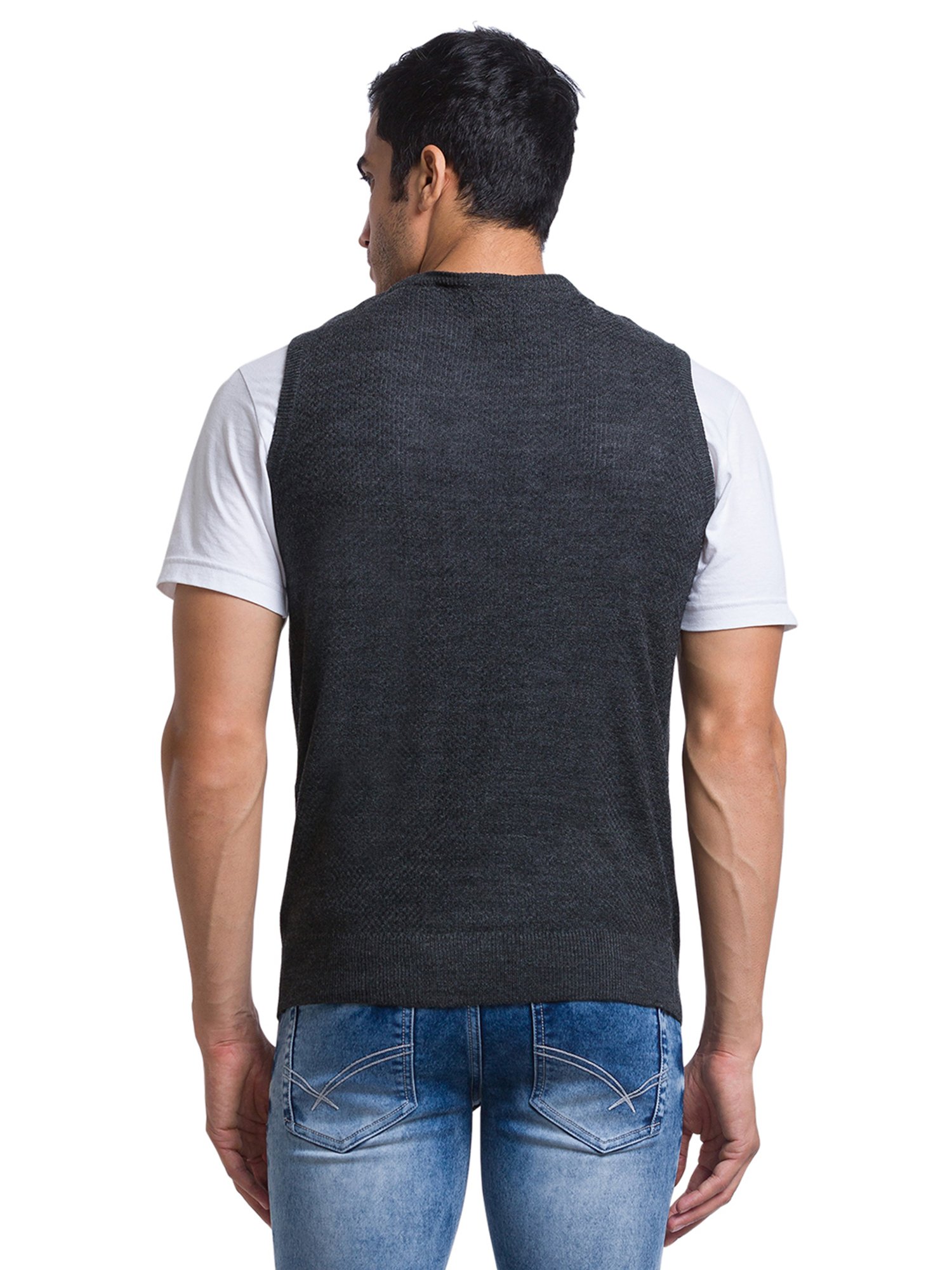 Parx Dark Grey Regular Fit Self Design Sweater