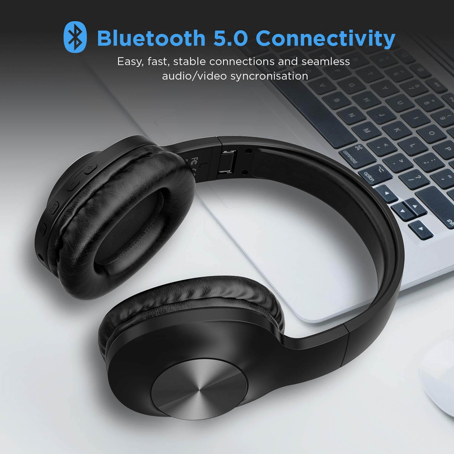 Bluetooth Headphones, Letscom Wireless Headphones Over Ear with Hi-Fi Sound Mic Deep Bass, 100 Hours Playtime and Soft Memory Protein Earpads for Travel Work TV PC Cellphone - Black