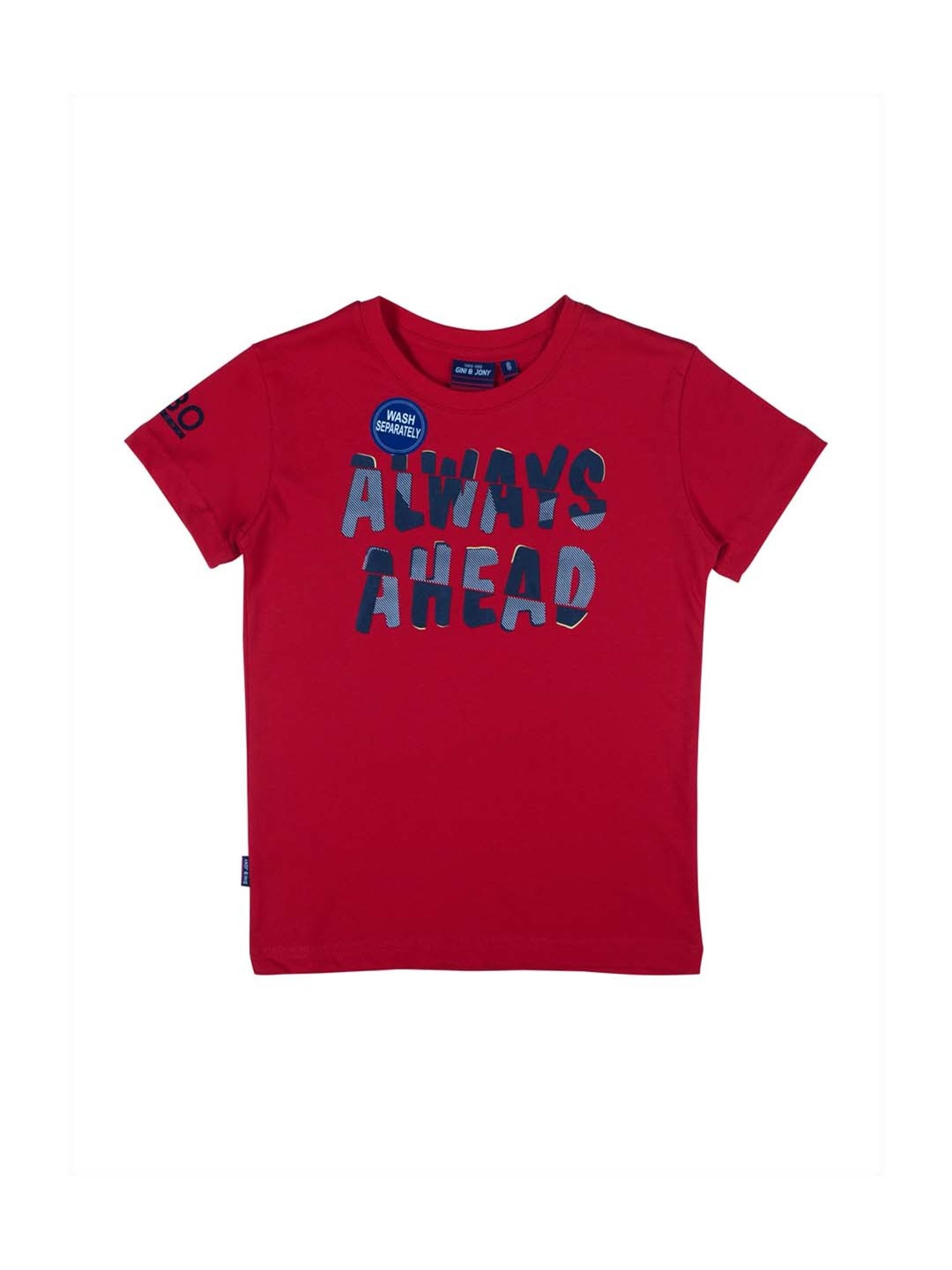 Gini & Jony Boys Red Cotton Printed T-Shirt