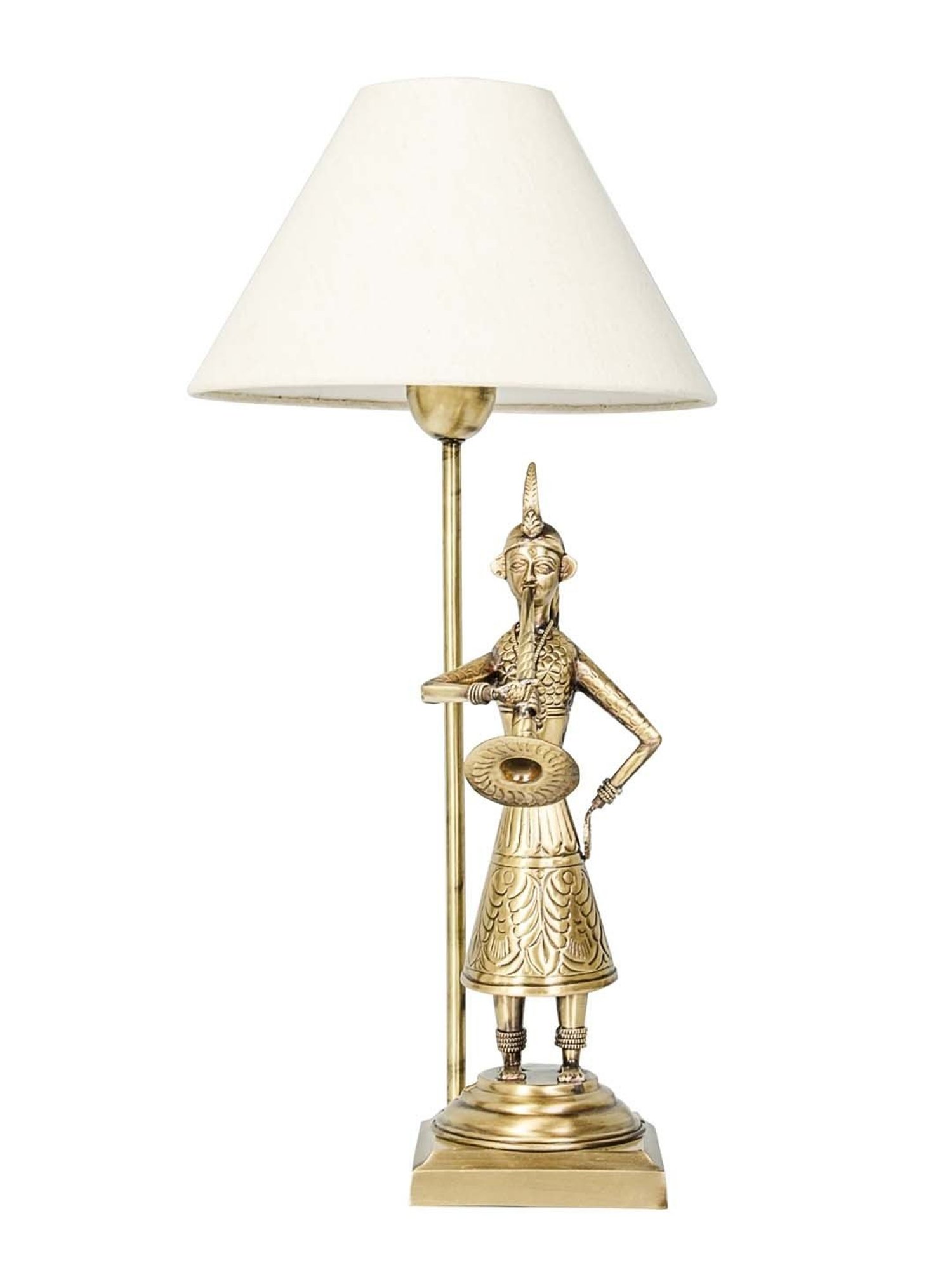 Fos Lighting 'Indian Village' White & Golden Brass Hand-Crafted Bed Lamp - Set of 1