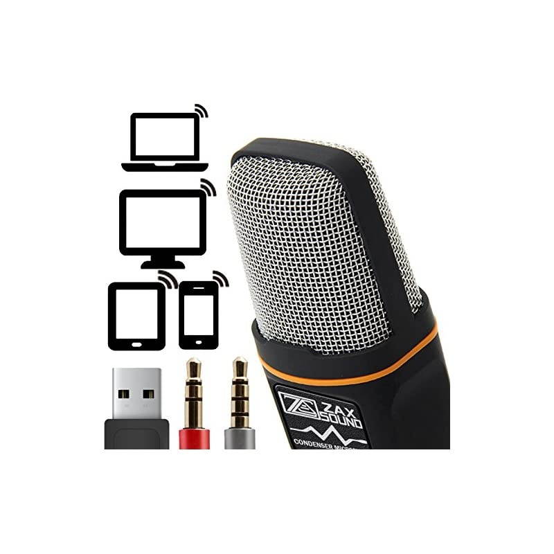 Professional Cardioid Condenser Microphone with Tripod Stand for PC Laptop iPhone iPad Android Phones Tablets Xbox and YouTube Recording Black