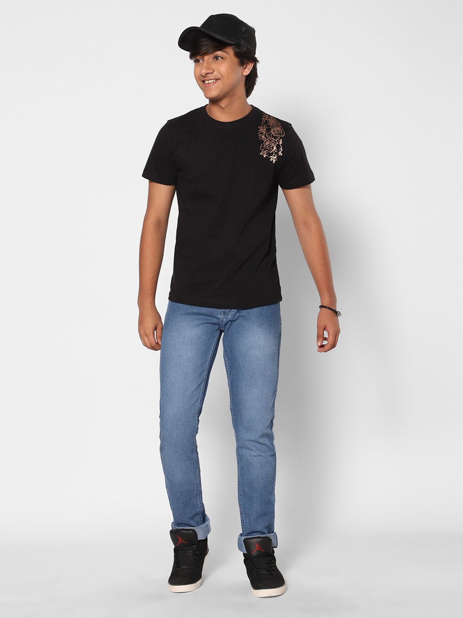 TeenTrums Boys Black Printed T-Shirt