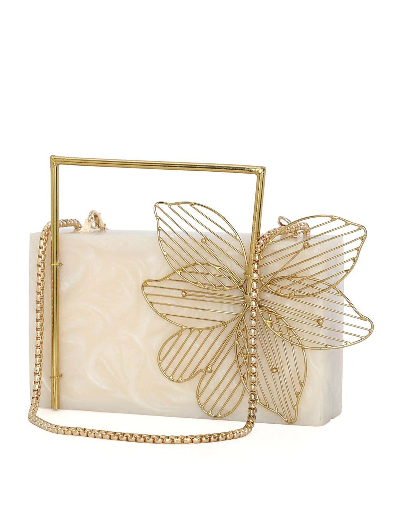 NR by Nidhi Rathi Beige Textured Clutch