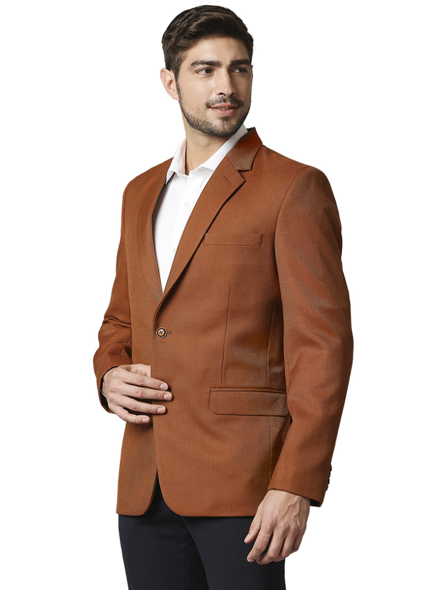 Raymond Orange  Regular Fit Self Pattern Blazer