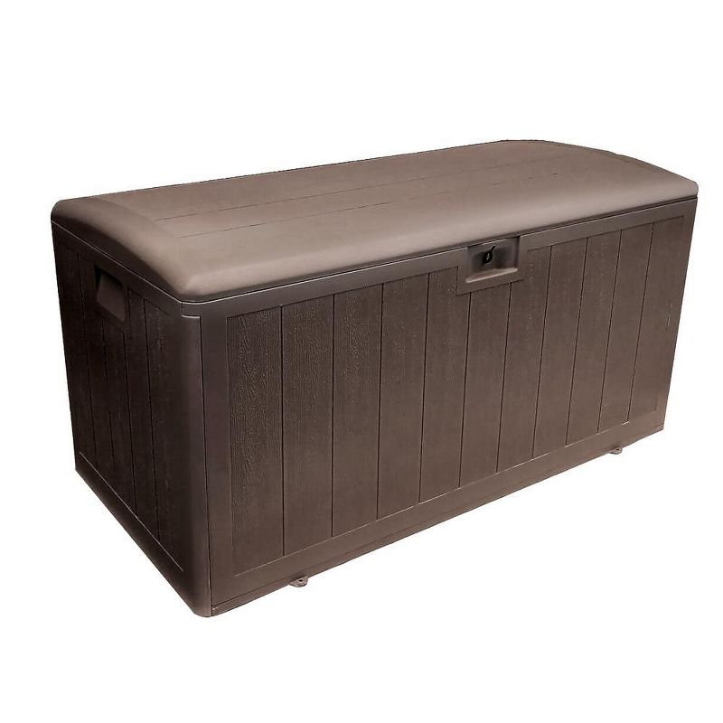Plastic Development Group 105-Gallon Weather-Resistant Resin Outdoor Patio Storage Deck Box with Lid Retainer Straps, Java Brown