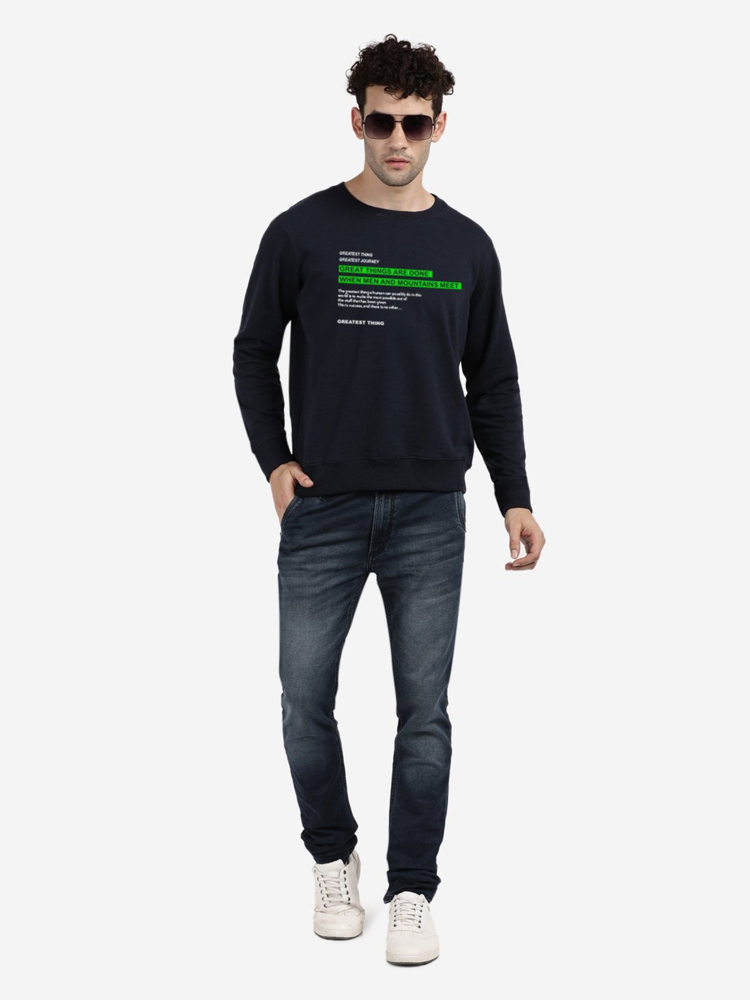 BLACK RADIO Navy Regular Fit Round Neck Printed Sweatshirt