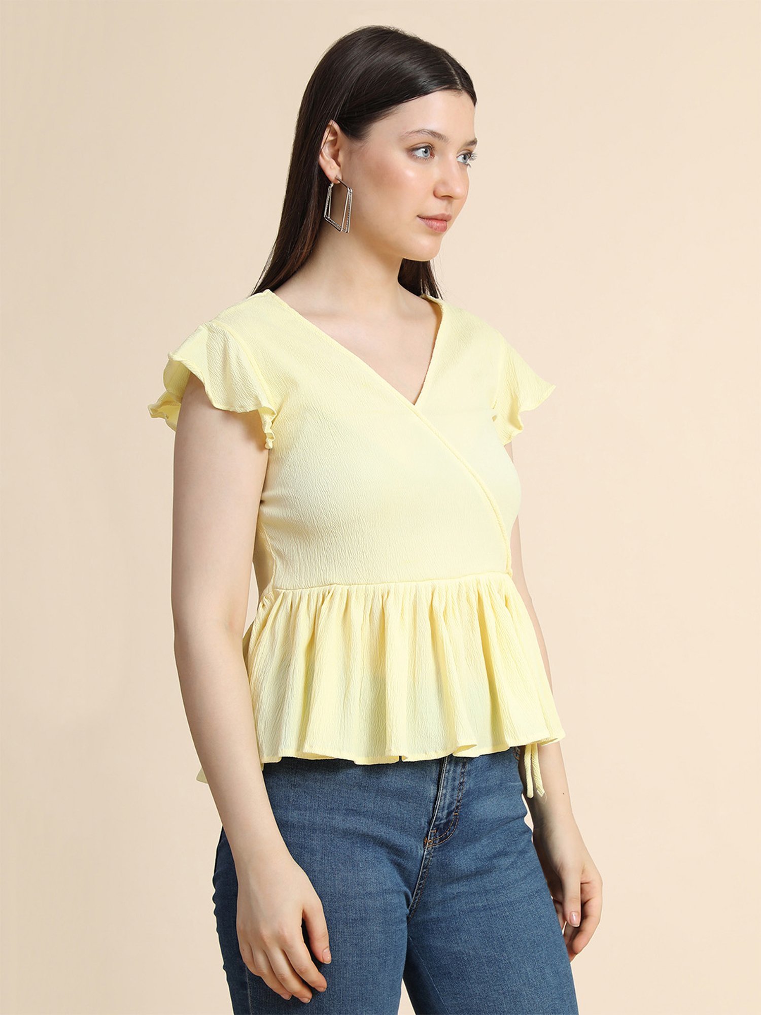 KERI PERRY Yellow Cotton Regular Fit Top