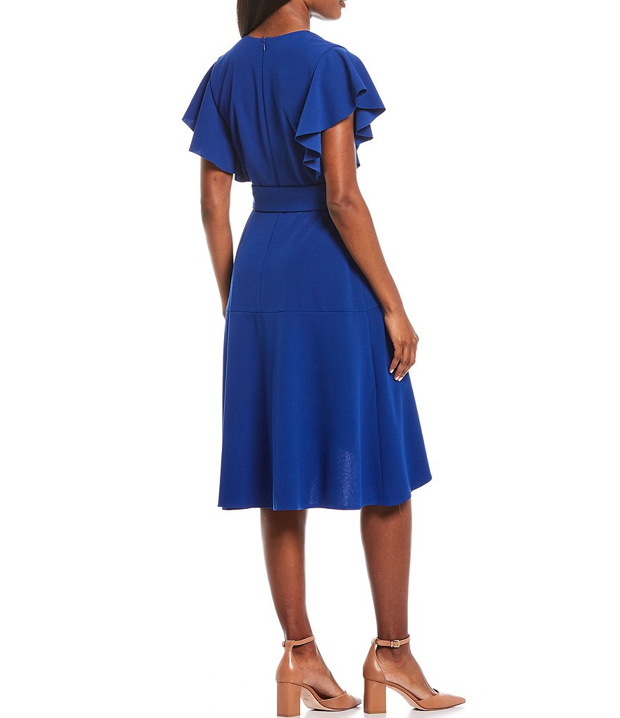 Donna Morgan Knitted Crepe Asymmetrical Ruffle Dress