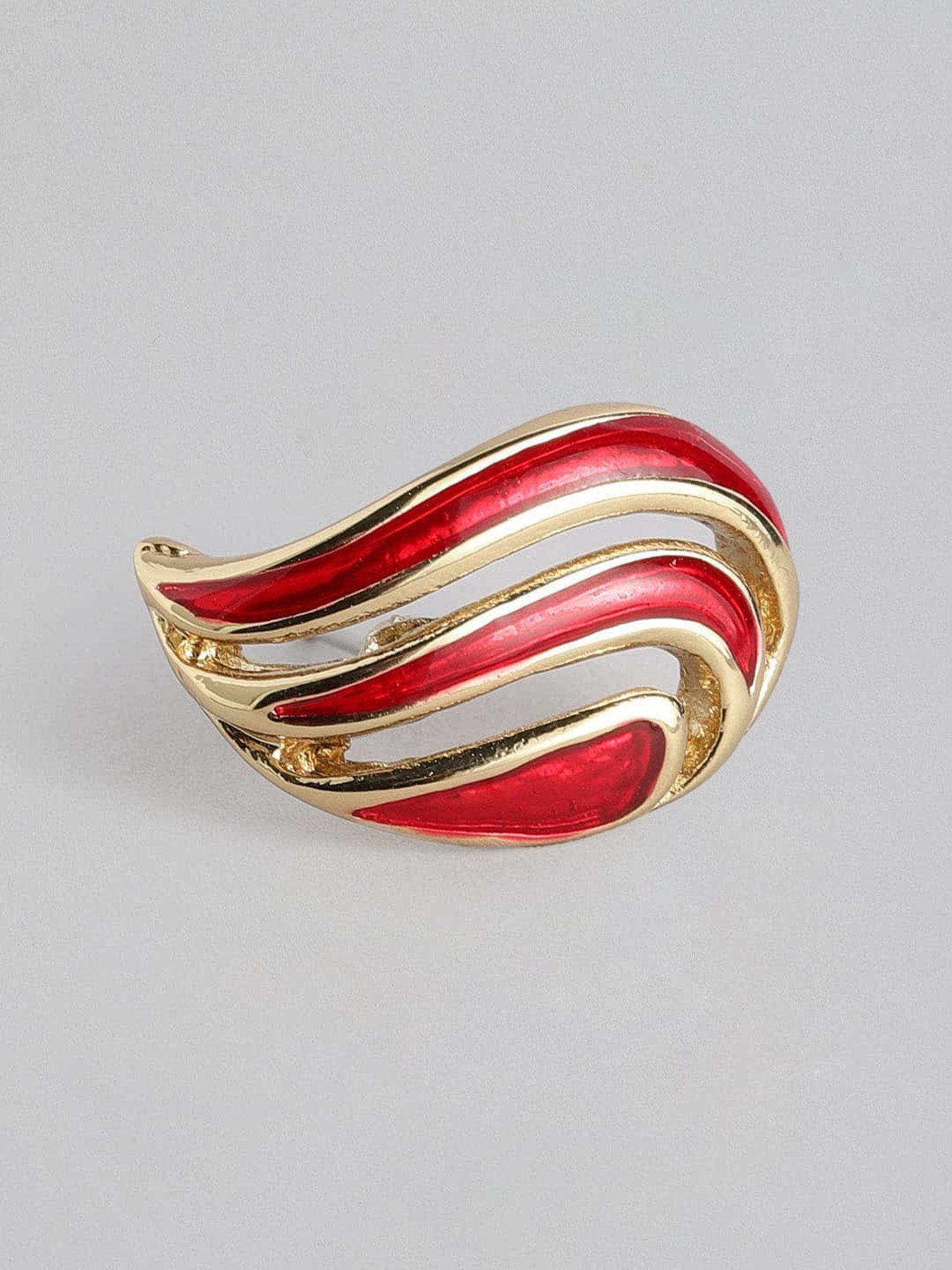 Estele Gold-Plated Red Enamel Leafy Stud Earrings for Women