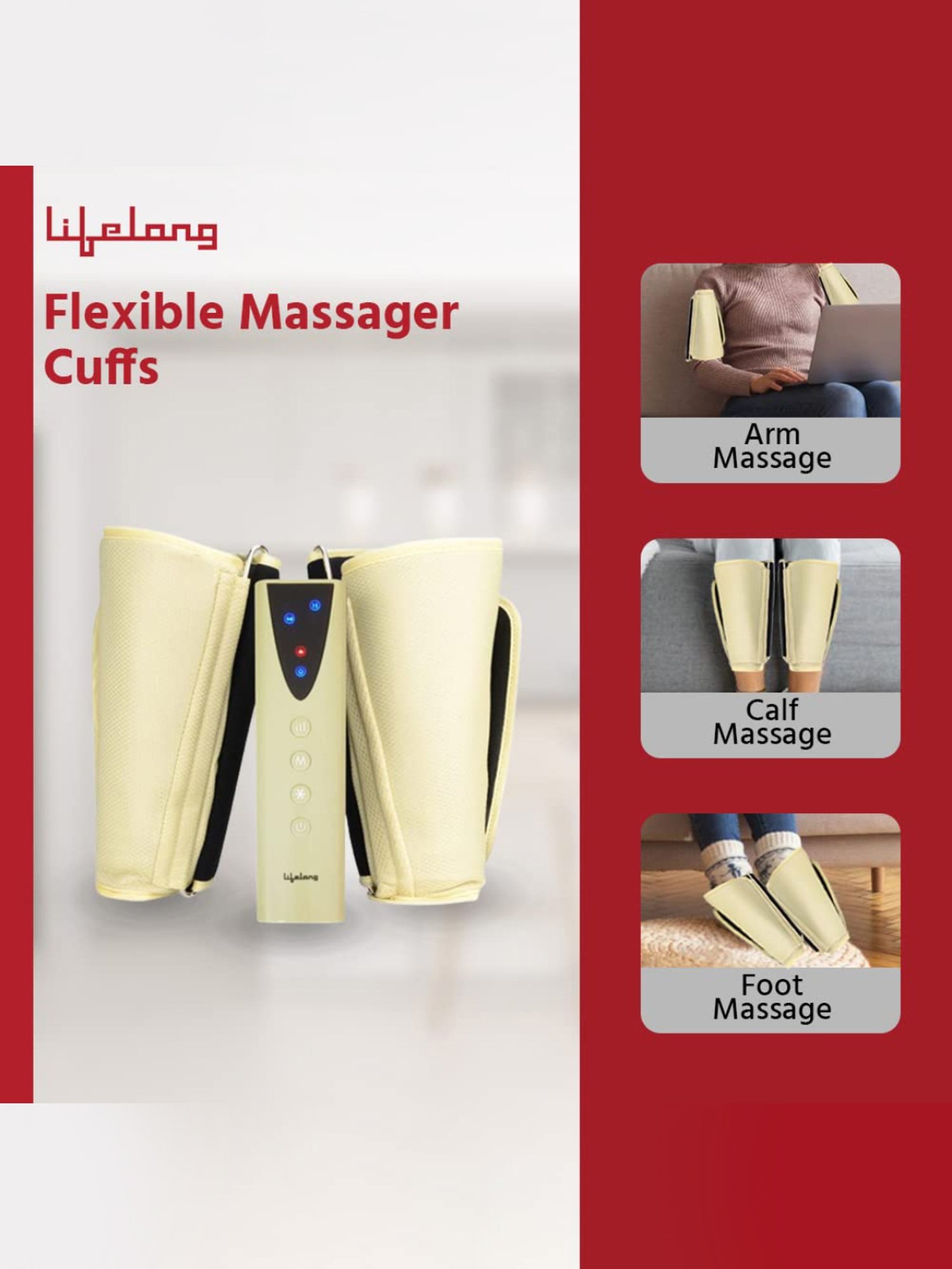 Lifelong LLM513 Rechargeable Air Pressure Massager for Calves with Heat and Vibration (Beige)