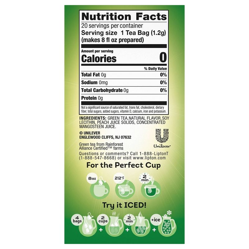 Lipton White Mangosteen Peach Green Tea Superfruit - 20ct