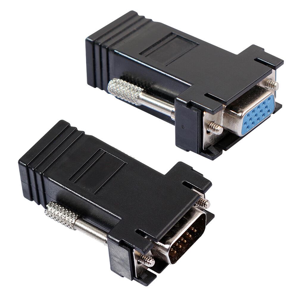 1 set VGA DB15 RGB 15pin Male + Female Extender over LAN Cat5e CAT6 Network Cable RJ45 Ethernet Extension Adapter Black