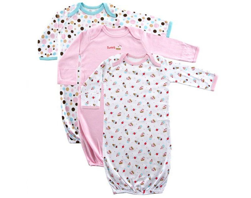 Touched by Nature Baby Girl Organic Cotton Long-Sleeve Gowns 3pk, Pink Rose, 0-6 Months