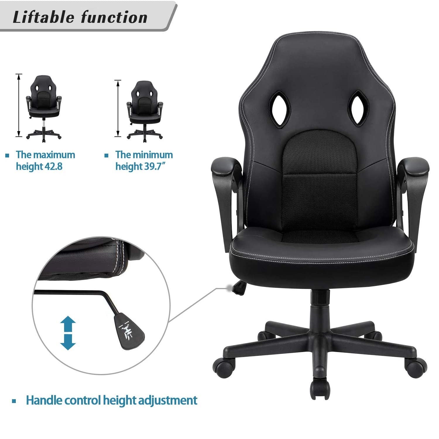 Furmax Office Desk Leather Gaming, High Back Ergonomic Adjustable Racing Task Swivel Executive Computer Chair Headrest and Lumbar Support (Black)