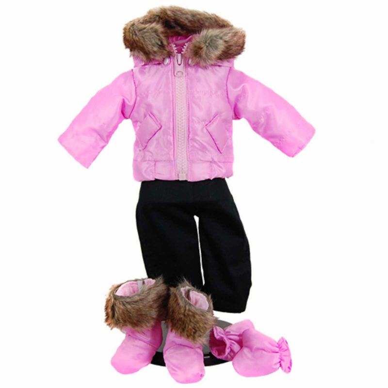 The Queen's Treasures 15 Inch Baby Doll Clothes, Twin 6pc Bitty Pink Winter Jacket, Pants, Boots, Mittens