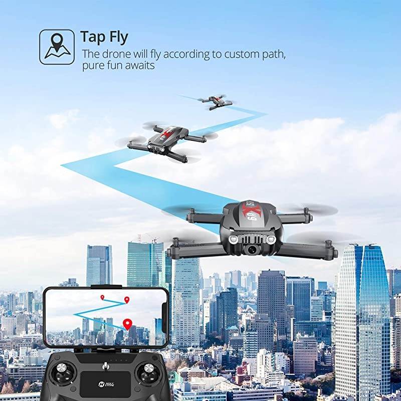 HS160 Pro Foldable Drone with 1080p HD WiFi Camera for Adults and Kids Wide Angle FPV Live Video App Control Gesture Selfie Tap Fly Optical Flow Altitude Hold and 2 Batteries