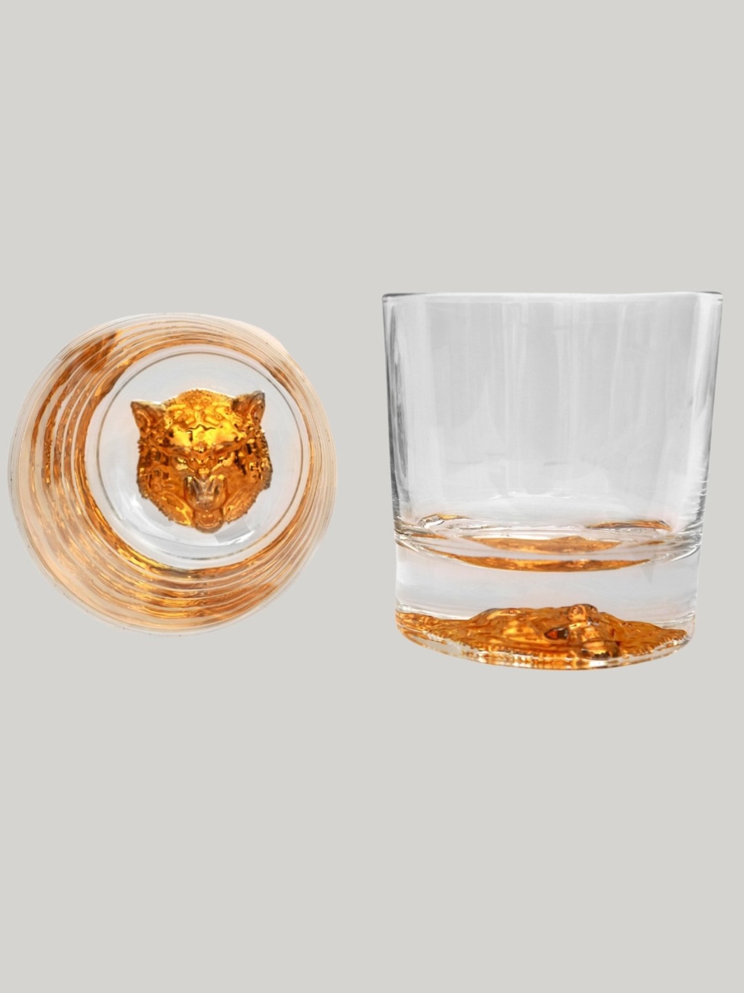 Melbify Gold Wolf Transparent Whiskey Glass 300ml - Set of 2