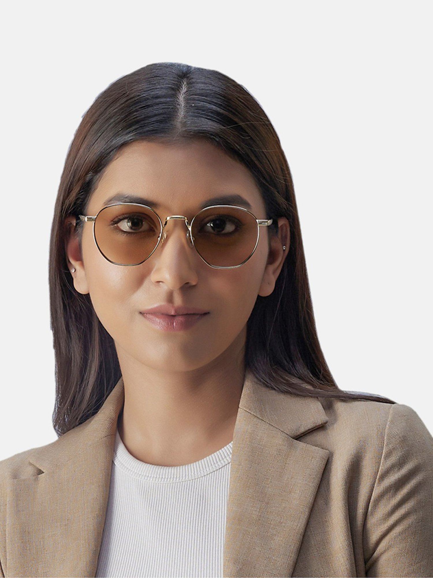 Shisen Fox Tora Dark Gold-Light Brown Round Unisex UV Protection Sunglasses -50 mm