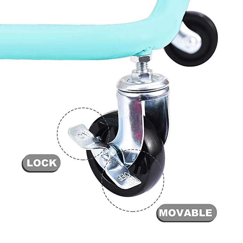 Metal Utility Rolling Cart Storage Side End Table with Cover Board for Office Home Kitchen Organization, Turquoise