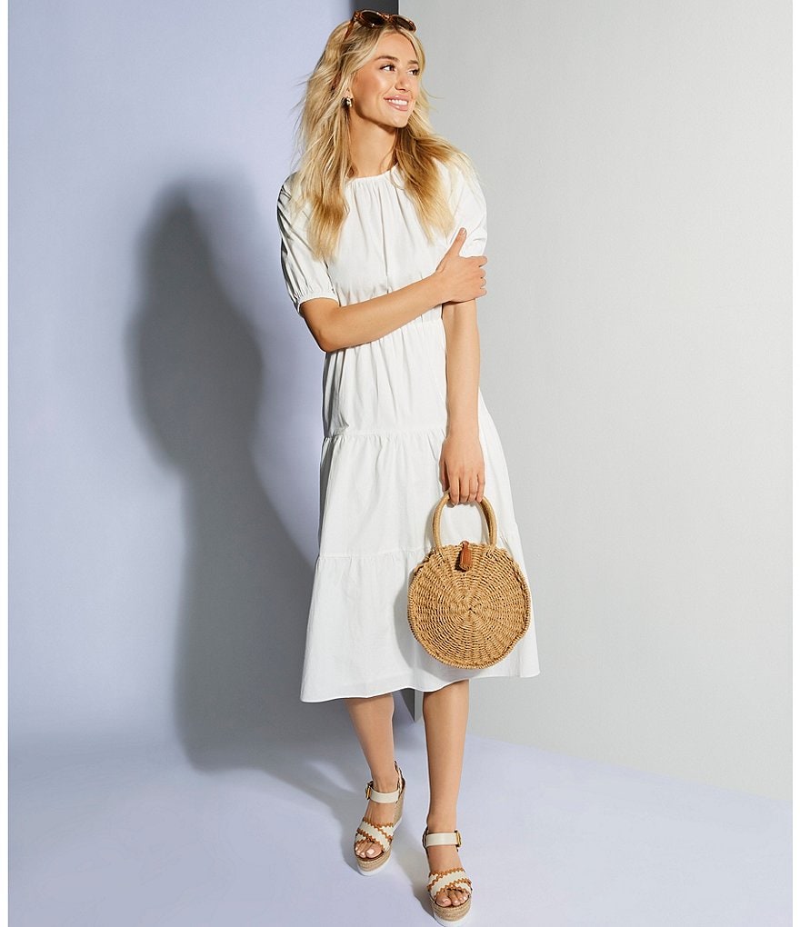 Adelyn Rae Cotton Elastic Waist Tiered Midi Dress