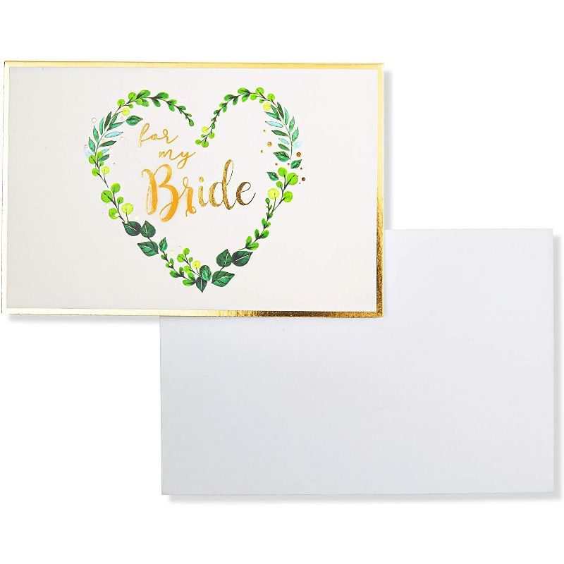 Pipilo Press 2 Wedding Vow Books with 2 Greeting Cards Set, Garland Wreath Heart Print