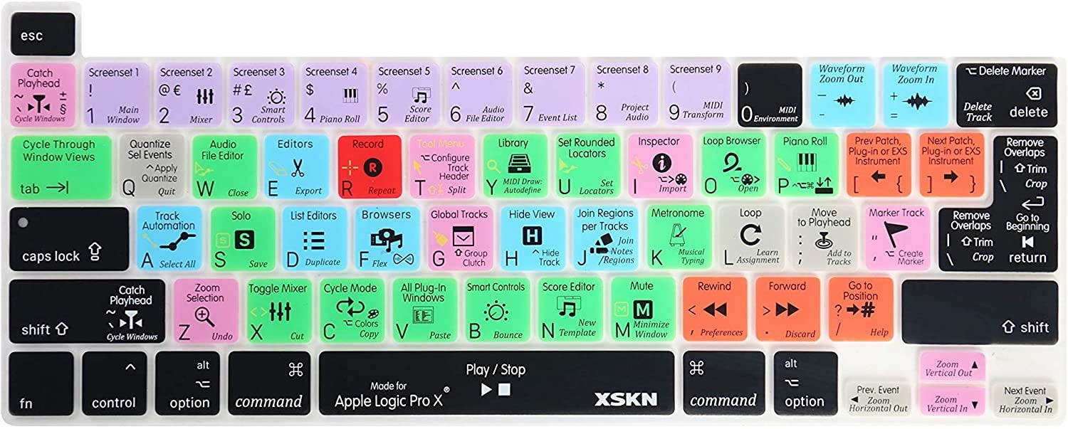 XSKN Logic Pro X Silicone Shortcut Keyboard Cover Skin for 2019 New MacBook Pro 16 inch A2141 2020 New MacBook Pro 13.3 inch A2338 M1 A2251 A2289 with Touch Bar & Touch ID US and EU Universal Version