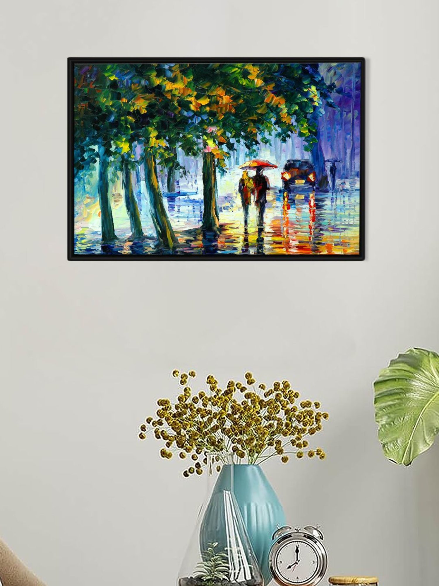 Art Street A Walk in The Rain Printed Multicolor Engineered Wood Wall Art