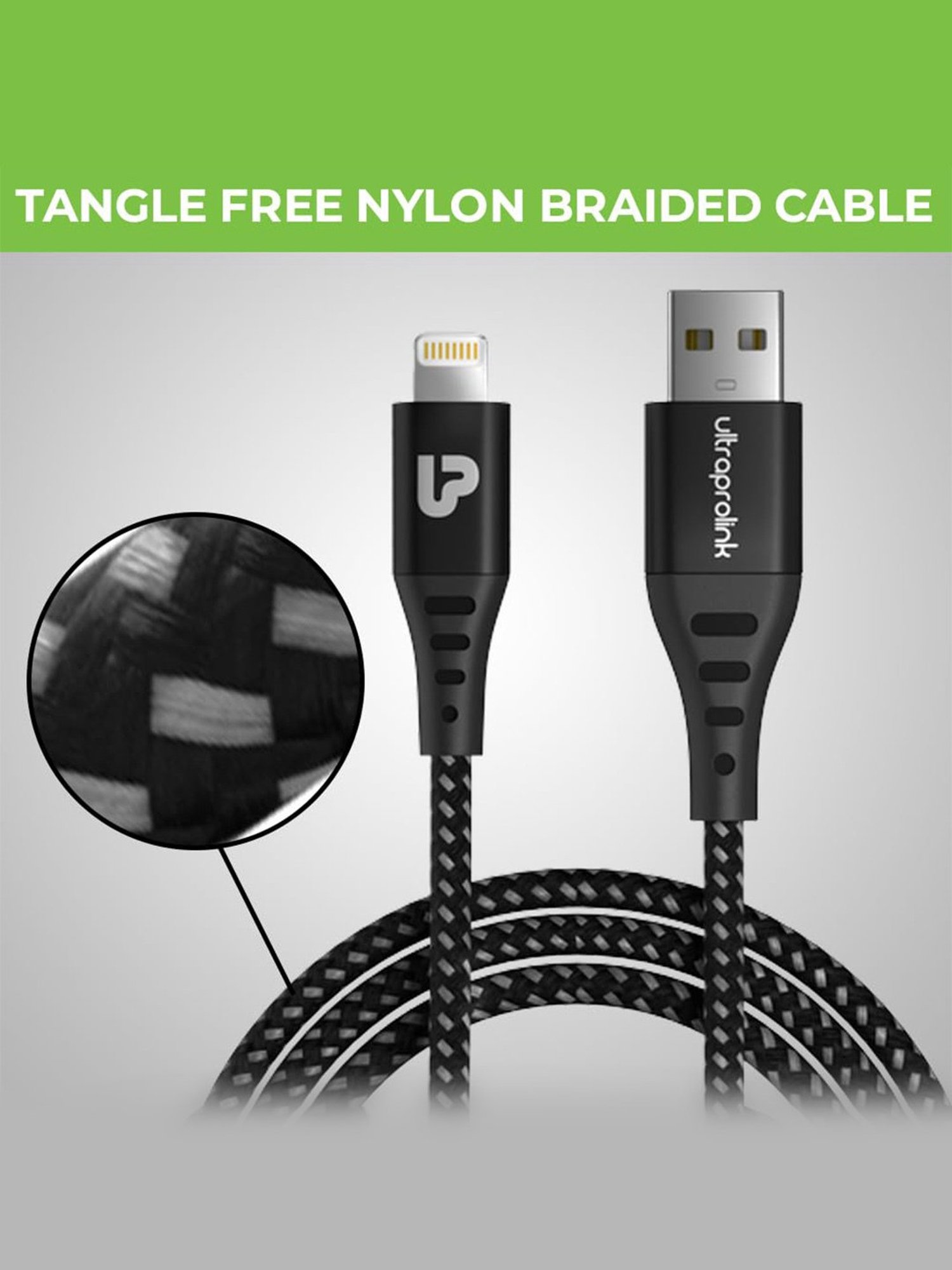 UltraProlink UL1068BLK-0200, 3A-15W USB-A to iPhone, iPad & Airpods Fast Charging Cable (Black)