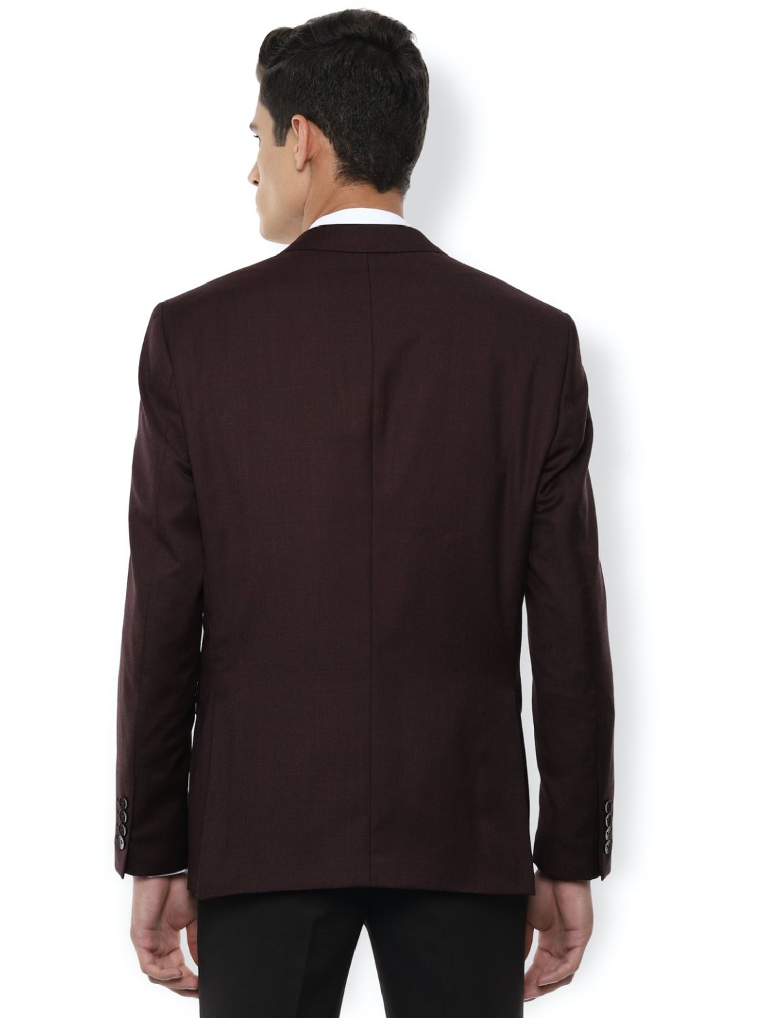 Van Heusen Maroon Slim Fit Self Pattern Blazer