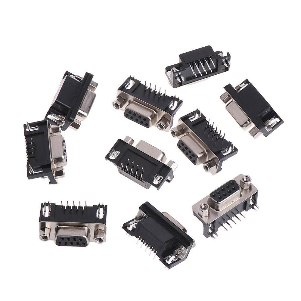 10pcs Right Angled 90 Degree Screw Hole Type RS232 DB9 D-Sub Serial Port 2Row 9Pin COM Female PCB DIP Connector