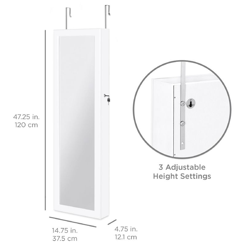 Best Choice Products Hanging Mirror Jewelry Armoire Cabinet for Door or Wall Mount w/ LED Lights, Cosmetics Tray, Lock