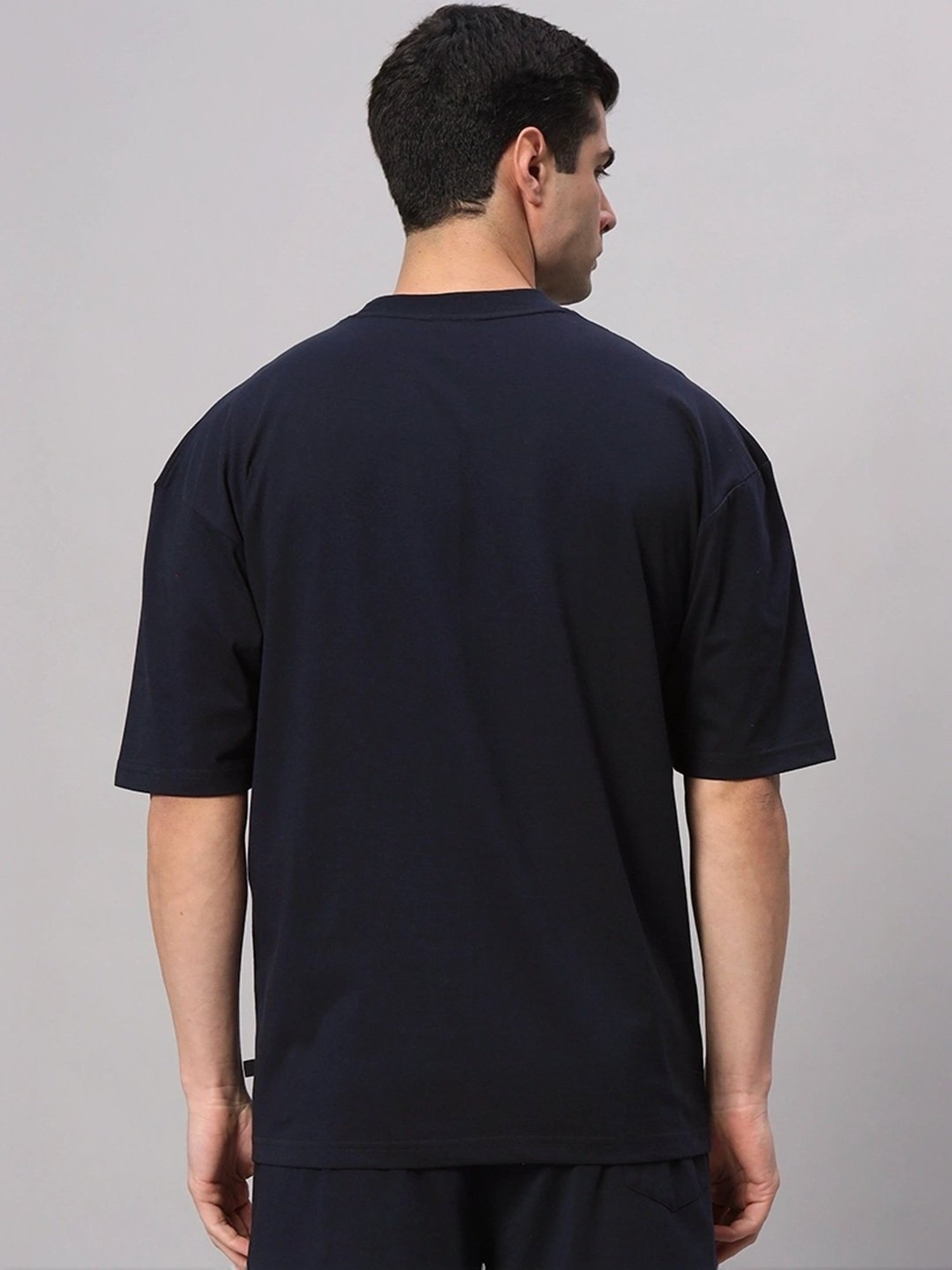 Griffel Navy Blue Cotton Loose Fit T-Shirt
