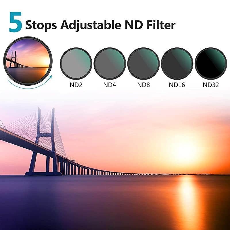 72mm Variable Fader ND Filter Neutral Density Variable Filter ND2 to ND32 15 Stop for Camera Lens + No Black Cross + Multilayer Coating + UltraThin Frame Design