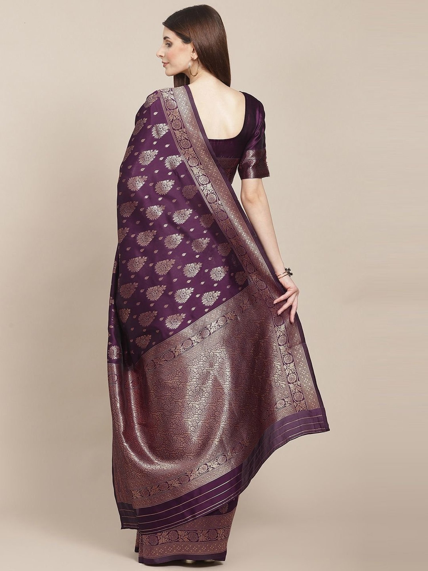 KSUT Purple Silk Woven Saree With Unstitched Blouse