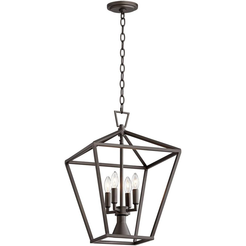 Franklin Iron Works Bronze Open Frame Foyer Pendant Chandelier 19 3/4" Wide Farmhouse 5-Light Fixture Dining Room House Entryway