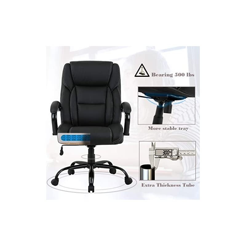 and Tall Office Chair 500lbs Cheap Desk Chair Ergonomic Computer Chair High Back PU Executive Chair with Lumbar Support Headrest Swivel Chair for Women Men Adults,Black