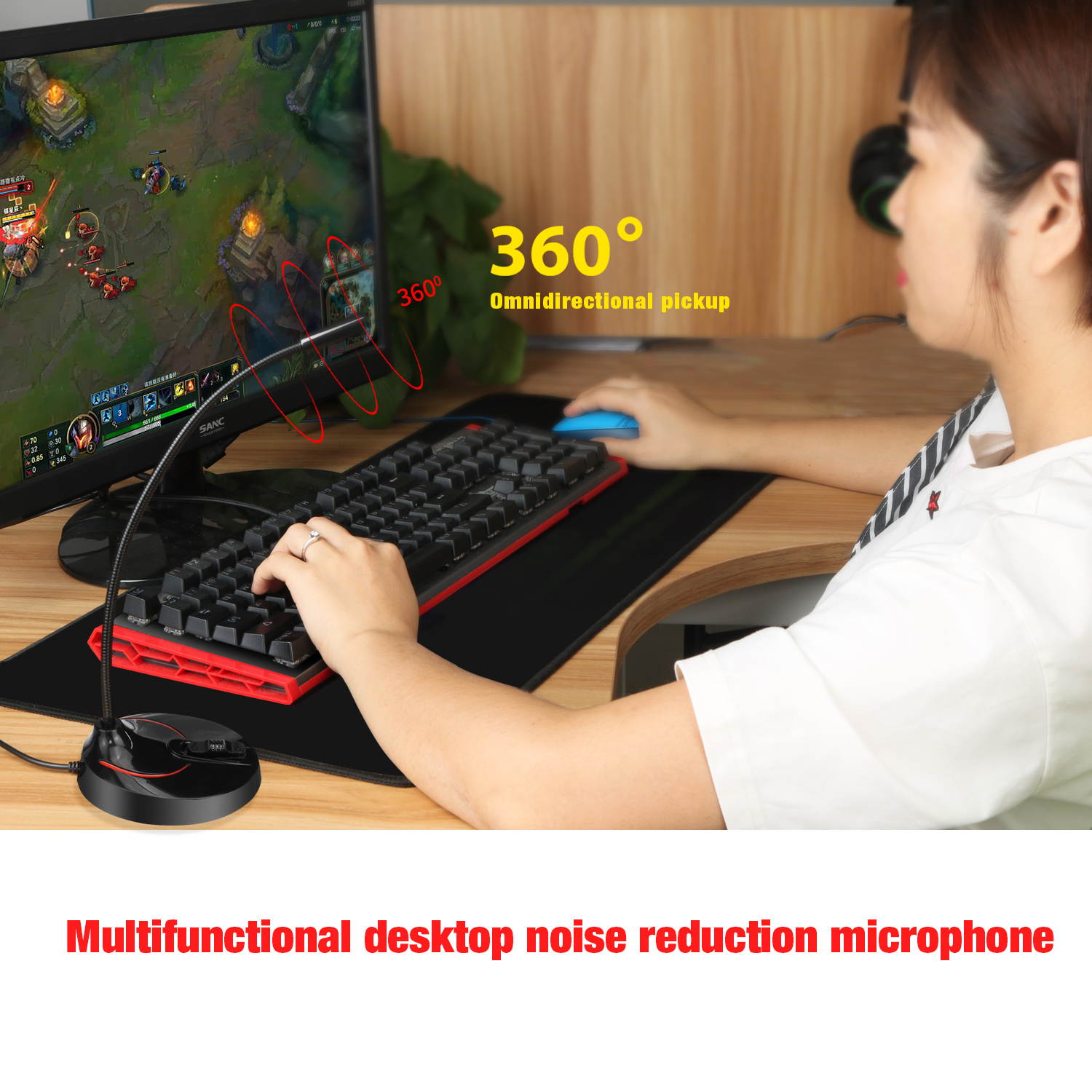 HXSJ F12 Computer Microphone 360 Degree Flexible USB Microphone Drive-free Voice Chat Video Conference Microphone Black